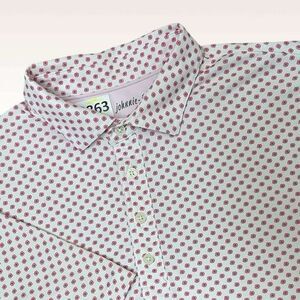 Johnnie-O Pink/White Floral Short Sleeve Golf Polo Shirt Men Size Large